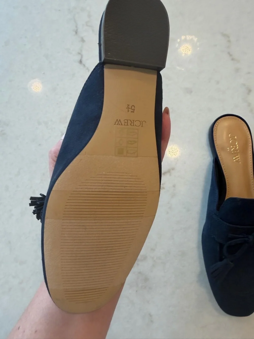 J CREW! Women's Navy Tassel Backless Loafers! Versatile !! 5.5